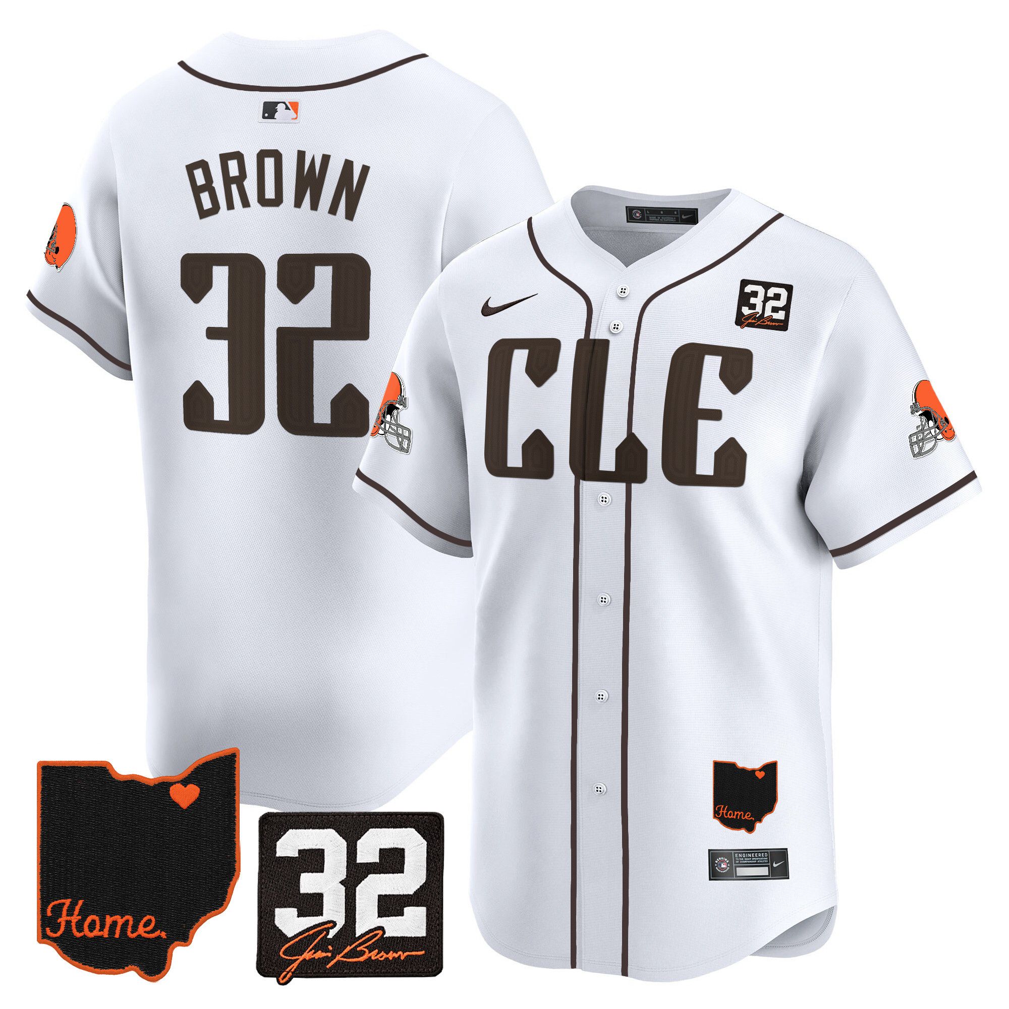 Men Cleveland Browns #32 Brown White Home Patch Vapor Premier Limited 2024 Nike NFL Jersey